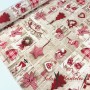 LONETA NAVIDAD YUTE CORAZONES - TIENDA ONLINE TELAS Y MANTELES