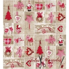 LONETA NAVIDAD YUTE CORAZONES - TIENDA ONLINE TELAS Y MANTELES