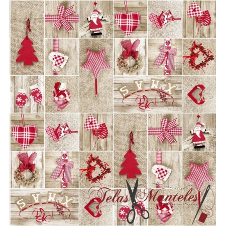 LONETA NAVIDAD YUTE CORAZONES - TIENDA ONLINE TELAS Y MANTELES