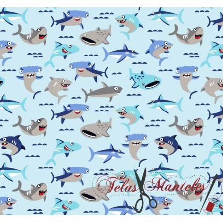 Algodón Baby Shark TelasyManteles.es