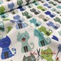 Tela Algodón Gatos Azul - TELAS Y MANTELES