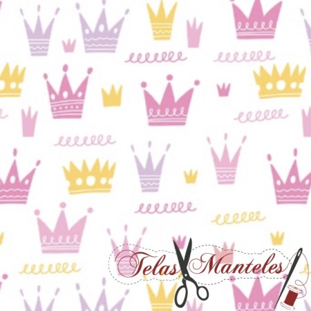 TELA ALGODÓN CORONAS PRINCESAS - TIENDA ONLINE TELAS Y MANTELES