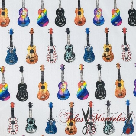 TELA DE ALGODON GUITARRAS - TIENDA ONLINE TELAS Y MANTELES
