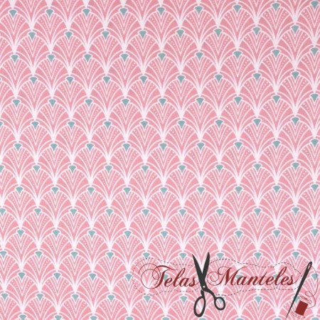 TELA DE ALGODÓN GEOMETRICAS ROSA - TIENDA ONLINE TELAS Y MANTELES