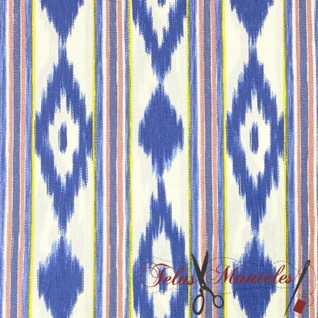 TELA MALLORQUINA IKAT MULTICOLOR - TIENDA ONLINE TELAS Y MANTELES