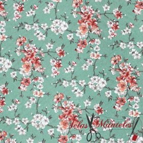 TELA POPELIN ALGODÓN ALMENDRO JAPONÉS - TIENDA ONLINE TELAS Y MANTELES
