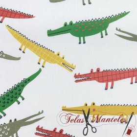 TELA DE ALGODON POPELIN COCODRILOS - TIENDA ONLINE TELAS Y MANTELES