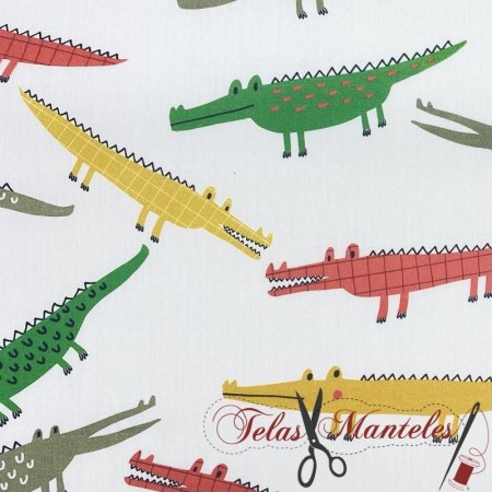 TELA DE ALGODON POPELIN COCODRILOS - TIENDA ONLINE TELAS Y MANTELES
