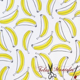 TELA DE ALGODON POPELIN CON PLÁTANOS - TIENDA ONLINE TELAS Y MANTELES