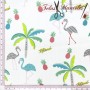 TELA DE ALGODON POPELIN CON FLAMENCOS Y PALMERAS - TIENDA ONLINE TELAS Y MANTELES