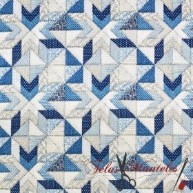 TELA POPELIN ALGODÓN FORMAS GEOMÉTRICAS AZULES - TIENDA ONLINE TELAS Y MANTELES