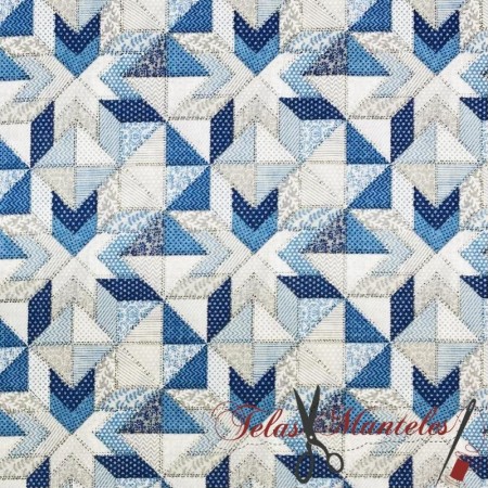 TELA POPELIN ALGODÓN FORMAS GEOMÉTRICAS AZULES - TIENDA ONLINE TELAS Y MANTELES