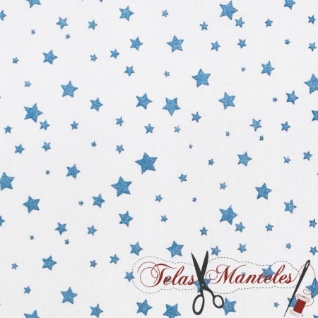 TELA POPELIN ALGODÓN INFANTIL ESTRELLAS AZUL - TIENDA ONLINE TELAS Y MANTELES