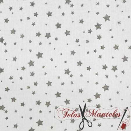 TELA POPELIN ALGODÓN INFANTIL ESTRELLAS GRISES - TIENDA ONLINE TELAS Y MANTELES