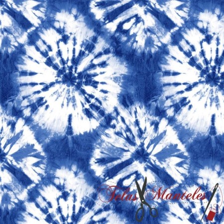LONETA ESTAMPADA TIE DYE AZUL - TIENDA ONLINE TELAS Y MANTELES