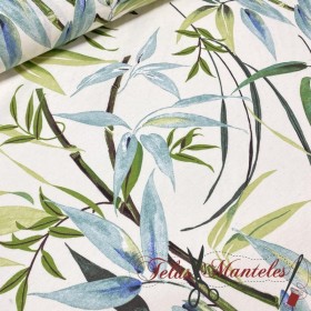 TELA LONETA HOJAS TROPICALES VERDE - TIENDA ONLINE TELAS Y MANTELES