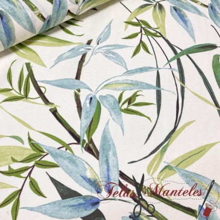 TELA LONETA HOJAS TROPICALES VERDE - TIENDA ONLINE TELAS Y MANTELES
