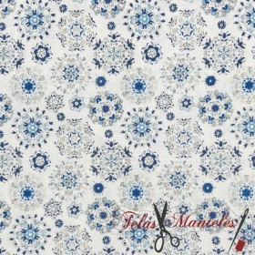 ALGODÓN 100% MANDALAS AZUL - TIENDA ONLINE TELAS Y MANTELES
