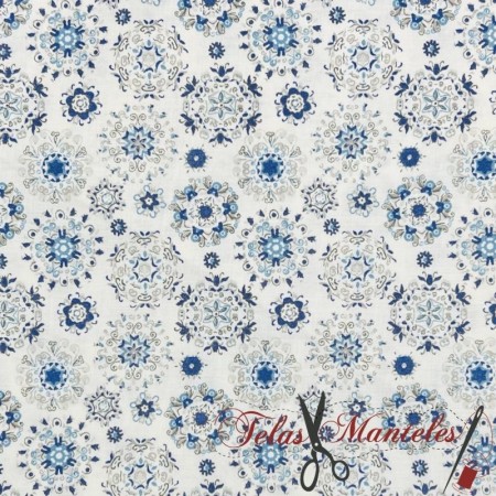 ALGODÓN 100% MANDALAS AZUL - TIENDA ONLINE TELAS Y MANTELES