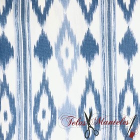 TELA IMPERMEABLE MALLORQUINA IKAT AZUL - TIENDA ONLINE TELAS Y MANTELES