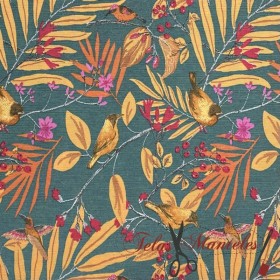 LONETA PAJAROS TEJA - TIENDA ONLINE TELAS Y MANTELES
