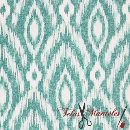 TELA MALLORQUINA IKAT AGUAMARINA - TIENDA ONLINE TELAS Y MANTELES