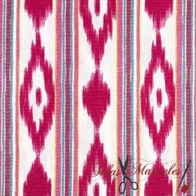 TELA MALLORQUINA IKAT ROSA FUCSIA MULTICOLOR - TIENDA ONLINE TELAS Y MANTELES