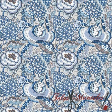 POPELIN ALGODON FLORAL ETERNITY AZUL - TIENDA ONLINE TELAS Y MANTELES