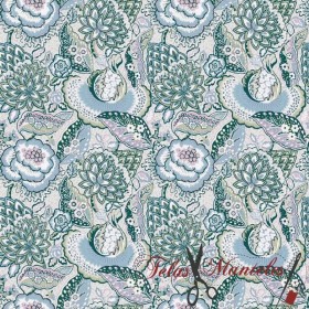 POPELIN ALGODON FLORAL ETERNITY VERDE Y ROSA - TIENDA ONLINE TELAS Y MANTELES