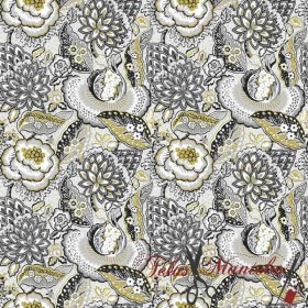 POPELIN ALGODON FLORAL ETERNITY VERDE Y GRIS - TIENDA ONLINE TELAS Y MANTELES