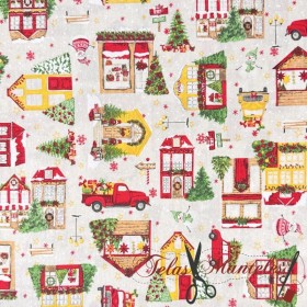 TELA CASITAS DE NAVIDAD ANTIMANCHAS  - TIENDA ONLINE TELAS Y MANTELES