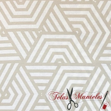 TELA ANTIMANCHAS GEOMETRICA BEIGE - TIENDA ONLINE TELAS Y MANTELES