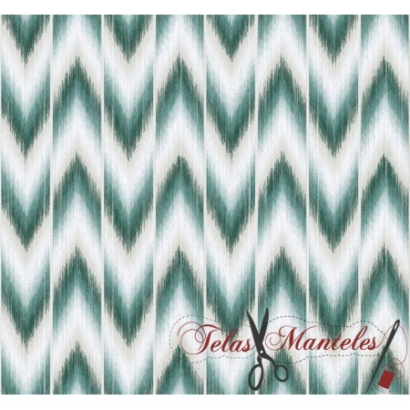 TELA ANTIMANCHAS MALLORQUINA IKAT JADE AGUAMARINA - TIENDA ONLINE TELAS Y MANTELES