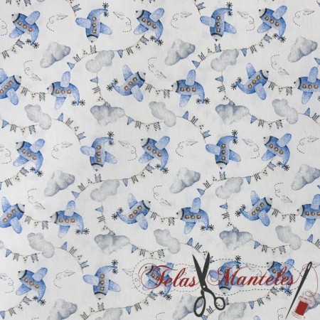 LONETA ESTAMPADA INFANTIL AVIONES - TIENDA ONLINE TELAS Y MANTELES