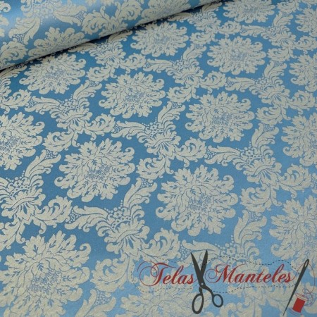 DAMASCO AZUL Y BEIGE - TIENDA ONLINE TELAS Y MANTELES