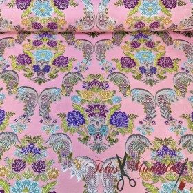 TELA FALLERA ROSA Y PLATA - TIENDA ONLINE TELAS Y MANTELES