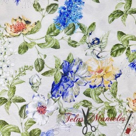 LONETA FLORAL AZUL - TIENDA ONLINE TELAS Y MANTELES