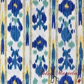 TELA MALLORQUINA IKAT AZUL - TIENDA ONLINE TELAS Y MANTELES
