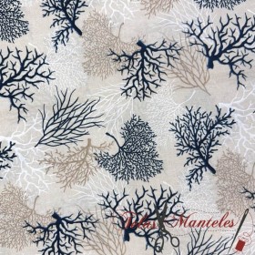 LONETA ESTAMPADA CORALES AZULES - TIENDA ONLINE TELAS Y MANTELES