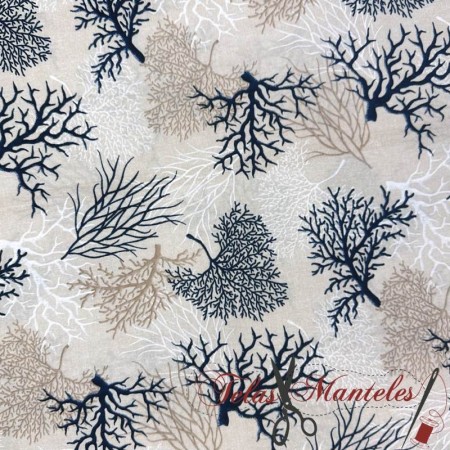 LONETA ESTAMPADA CORALES AZULES - TIENDA ONLINE TELAS Y MANTELES