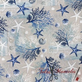 TELA ESTAMPADA CORALES - TIENDA ONLINE TELAS Y MANTELES