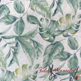 LONETA TROPICAL HOJAS VERDE - TIENDA ONLINE TELAS Y MANTELES