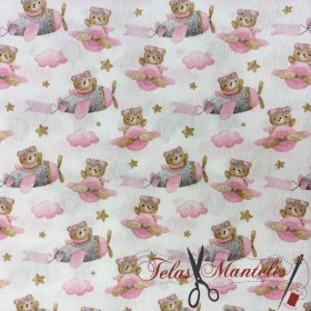 LONETA ESTAMPADA INFANTIL OSITO ROSA - TIENDA ONLINE TELAS Y MANTELES
