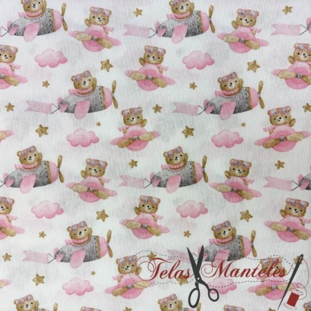LONETA ESTAMPADA INFANTIL OSITO ROSA - TIENDA ONLINE TELAS Y MANTELES