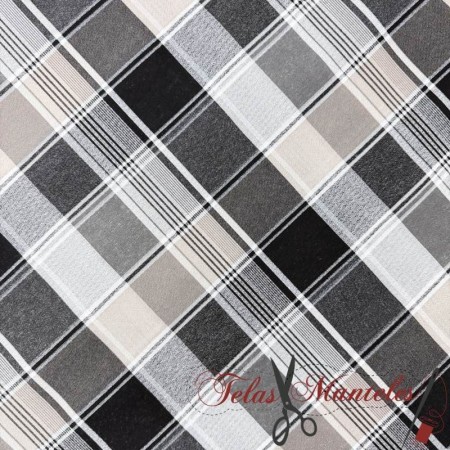 LONETA VICHY CUADROS NEGRO GRIS BEIGE - TIENDA ONLINE TELAS Y MANTELES