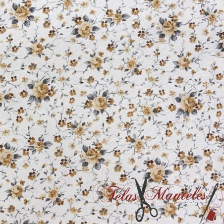 TELA FLORECITAS OCRES - TIENDA ONLINE TELAS Y MANTELES
