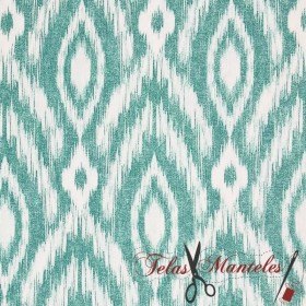 TELA ANTIMANCHAS MALLORQUINA IKAT AGUAMARINA - TIENDA ONLINE TELAS Y MANTELES