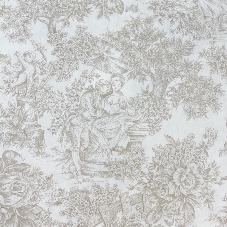 TELA LONETA TOILE DE JOUY CARTUJA BEIGE - TIENDA ONLINE TELAS Y MANTELES