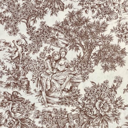 TELA LONETA TOILE DE JOUY CARTUJA MARRÓN - TIENDA ONLINE TELAS Y MANTELES
