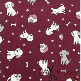 LONETA PERROS GRANATE - TIENDA ONLINE TELAS Y MANTELES